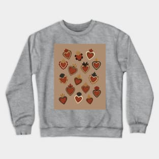 Vintage Mexican Sacred Hearts Pattern II by Akbaly Crewneck Sweatshirt